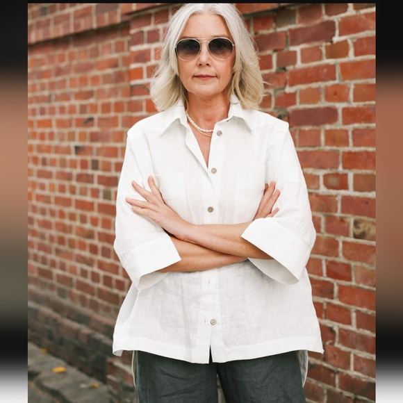 notPERFECTLINEN Tops - Pavietra Linen Oversized Button Down Shirt In Ivory